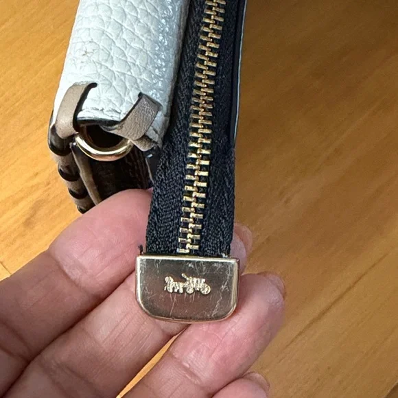 Coach Two-Tone Cream & Taupe Leather Crossbody Wristlet with Black Strap - Picture 5 of 16